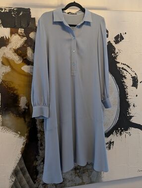 Weekend Max Mara Light Blue Long Sleeve Ruffle Hem Shirt Dress Tunic